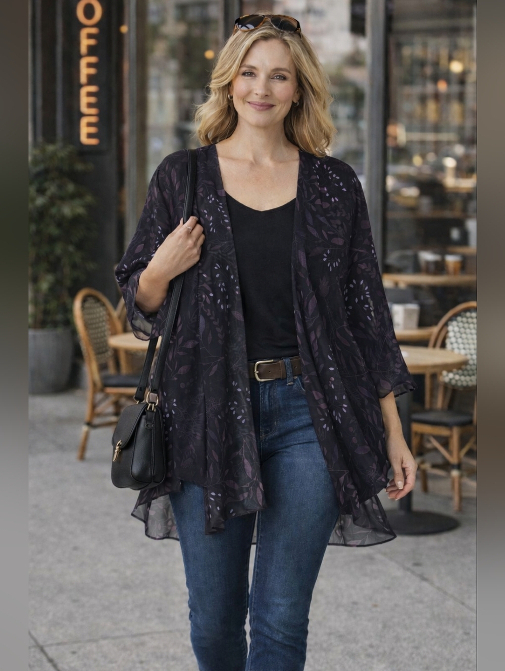 Sheer Black Purple Kimono Cardigan | Boho Whimsigoth Flowy Layer